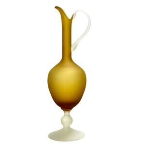 Murano Carlo Moretti Satinato Inspired Amber Clear Frosted Glass 15.25" Decanter